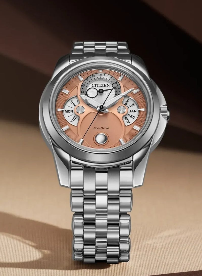 سيتيزن Calendrier Eco-Drive Men’s Watch BU0080-52X, 43.3mm Salmon Dial, Silver Stainless Steel Case & Strap, 100 m WR - Image 1